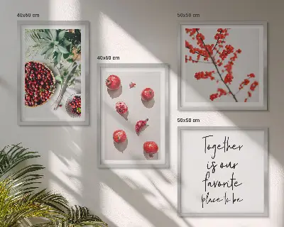 Billedvæg over sofa minimalistisk motiv af røde planter