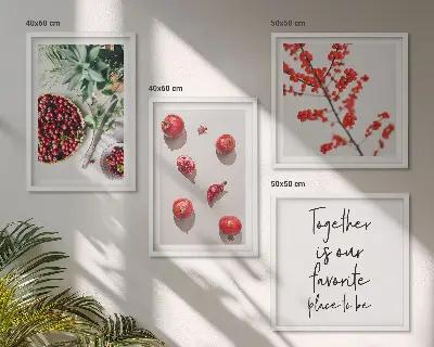 Billedvæg over sofa minimalistisk motiv af røde planter