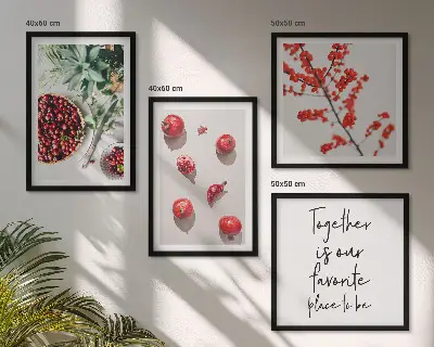 Billedvæg over sofa minimalistisk motiv af røde planter