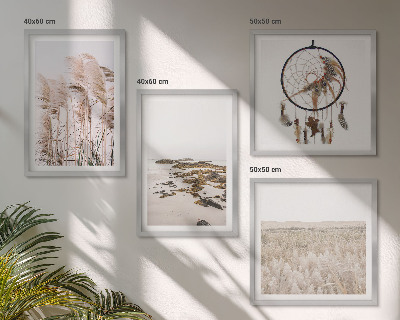 Billedvæg over sofa Græsmarker strand boho stil