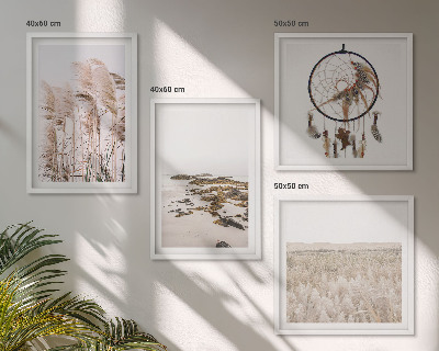 Billedvæg over sofa Græsmarker strand boho stil