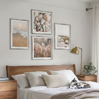 Billedsæt med ramme Strandgræs bølger sten boho