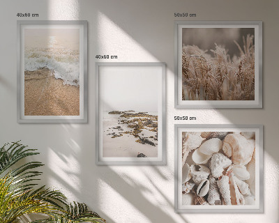Billedsæt med ramme Strandgræs bølger sten boho