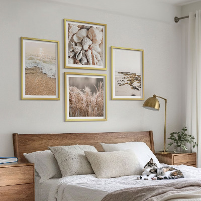 Billedsæt med ramme Strandgræs bølger sten boho