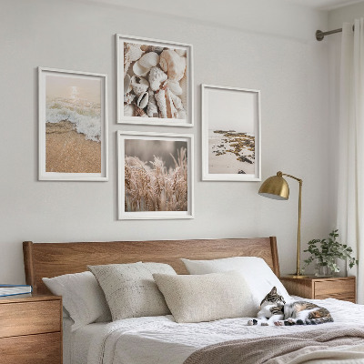 Billedsæt med ramme Strandgræs bølger sten boho