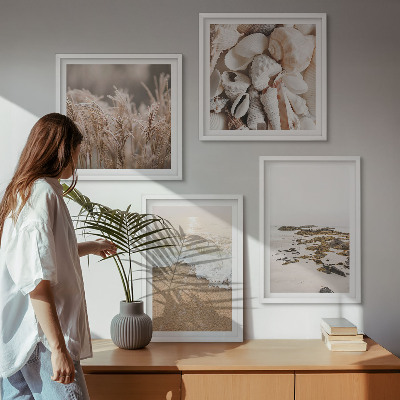 Billedsæt med ramme Strandgræs bølger sten boho