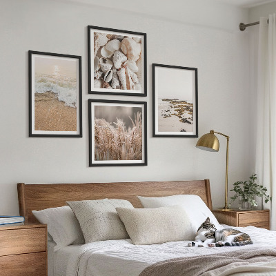 Billedsæt med ramme Strandgræs bølger sten boho