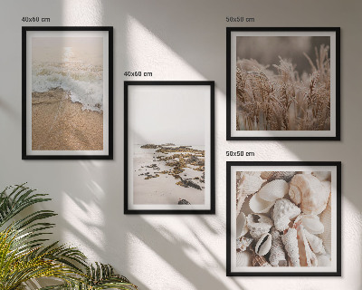 Billedsæt med ramme Strandgræs bølger sten boho