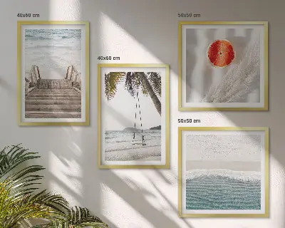 Billedvæg til over sofa motivet af strandens trætrappe