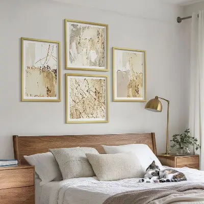 Billedsæt med ramme abstrakte mønstre i beige og hvid