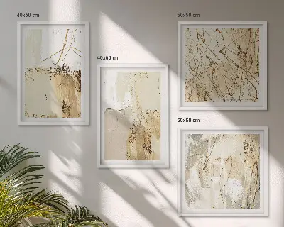 Billedsæt med ramme abstrakte mønstre i beige og hvid