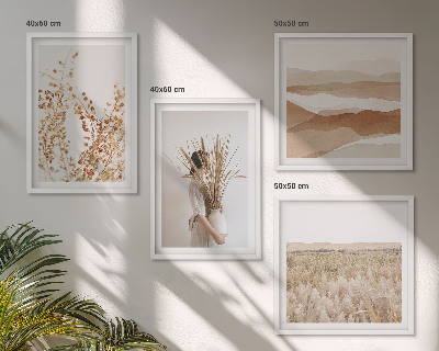 Billedvæg over sofa Plantemotiver i boho-stil