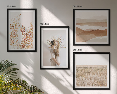 Billedvæg over sofa Plantemotiver i boho-stil