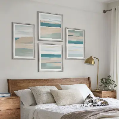 Abstrakte blå landskaber billedvæg til ophængning over sofa