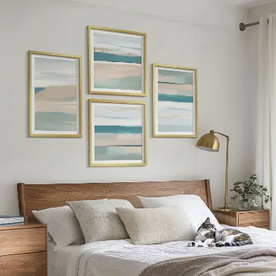 Abstrakte blå landskaber billedvæg til ophængning over sofa