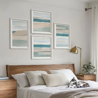 Abstrakte blå landskaber billedvæg til ophængning over sofa