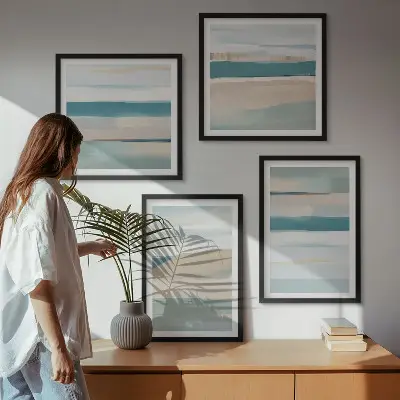 Abstrakte blå landskaber billedvæg til ophængning over sofa