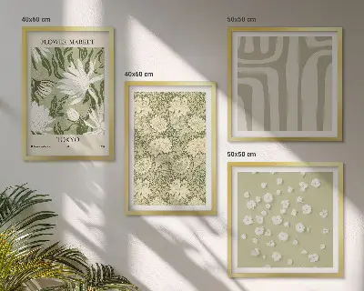 Plakat med boho plantepastelkompositioner billedvæg til ophængning over sofaen