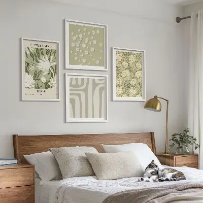 Plakat med boho plantepastelkompositioner billedvæg til ophængning over sofaen