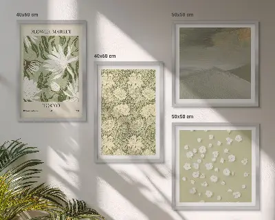 Blomsterabstraktioner i boho-stil billedvæg til over sofaen