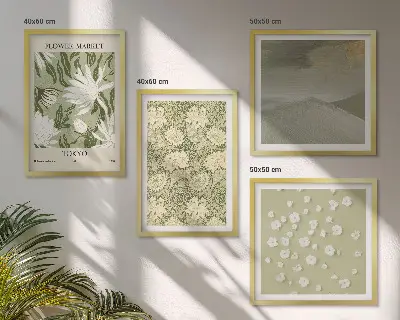 Blomsterabstraktioner i boho-stil billedvæg til over sofaen