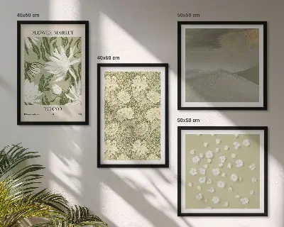 Blomsterabstraktioner i boho-stil billedvæg til over sofaen