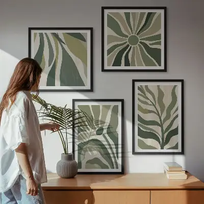 Malede blade med grønt billedsæt med ramme
