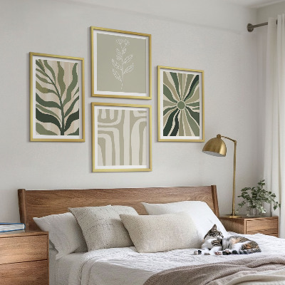 Billedvæg over sofa Plantemønstre grøn minimalisme
