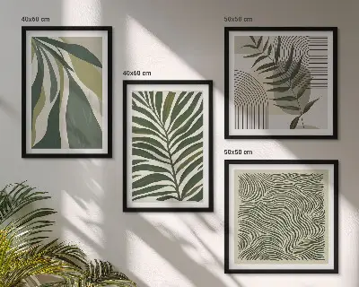 Billedsæt med ramme blade og bølger med pastelfarvede illustrationer