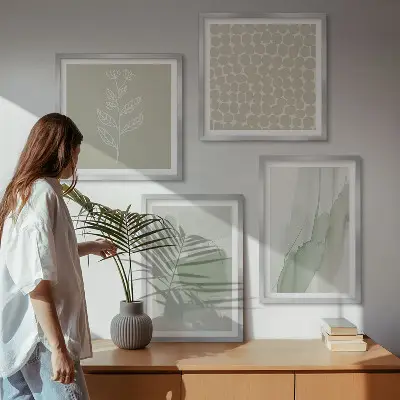 Abstrakte akvarelplanter billedvæg til over sofaen