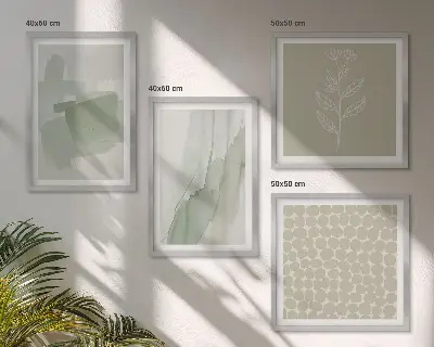 Abstrakte akvarelplanter billedvæg til over sofaen