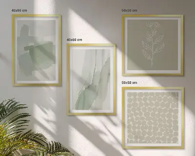 Abstrakte akvarelplanter billedvæg til over sofaen