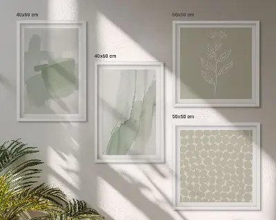 Abstrakte akvarelplanter billedvæg til over sofaen