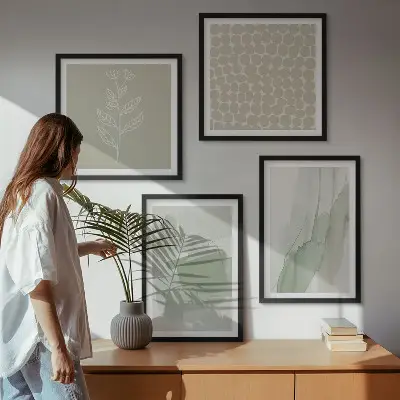 Abstrakte akvarelplanter billedvæg til over sofaen