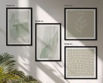 Abstrakte akvarelplanter billedvæg til over sofaen
