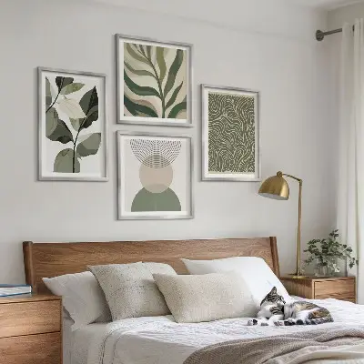 Abstrakt kunst med geometriske former billedvæg til over sofaen