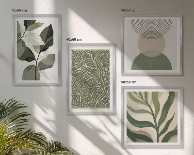 Abstrakt kunst med geometriske former billedvæg til over sofaen