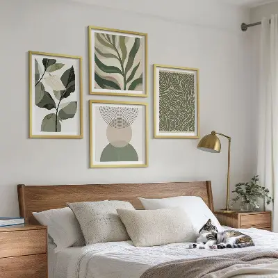 Abstrakt kunst med geometriske former billedvæg til over sofaen