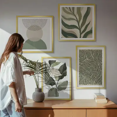 Abstrakt kunst med geometriske former billedvæg til over sofaen