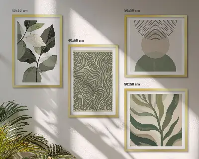 Abstrakt kunst med geometriske former billedvæg til over sofaen