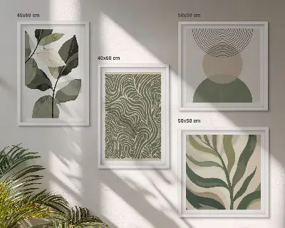 Abstrakt kunst med geometriske former billedvæg til over sofaen