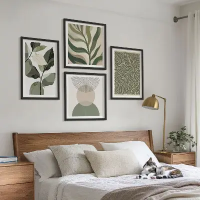Abstrakt kunst med geometriske former billedvæg til over sofaen