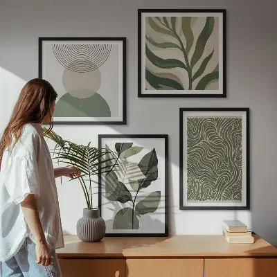 Abstrakt kunst med geometriske former billedvæg til over sofaen