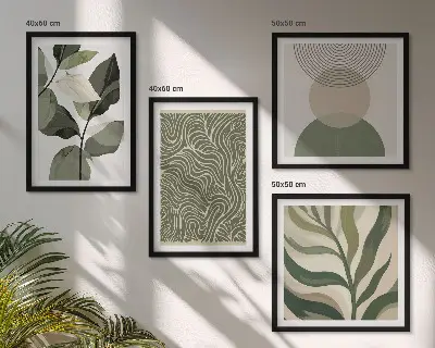 Abstrakt kunst med geometriske former billedvæg til over sofaen