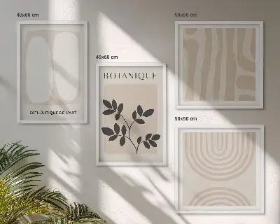 Boho plakater med delikate planter billedvæg til over sofaen