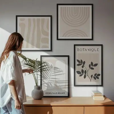 Boho plakater med delikate planter billedvæg til over sofaen