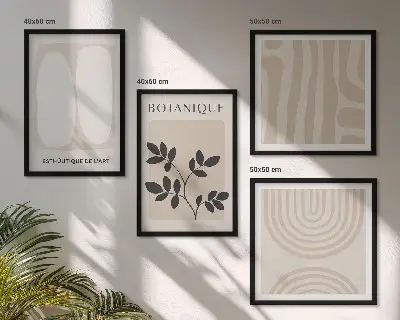 Boho plakater med delikate planter billedvæg til over sofaen