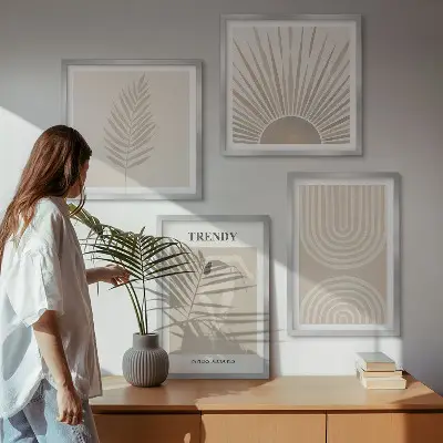Abstrakte plakater i pastel boho-stil billedvæg til ophæng over sofaen