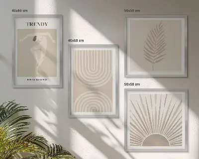 Abstrakte plakater i pastel boho-stil billedvæg til ophæng over sofaen