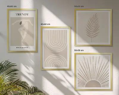 Abstrakte plakater i pastel boho-stil billedvæg til ophæng over sofaen